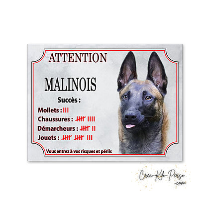 Plaque de portail Malinois Attention au chien panneau je monte la garde