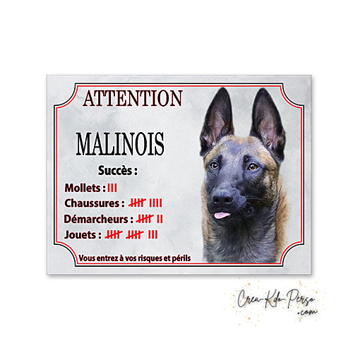 Plaque de portail Malinois Attention au chien panneau je monte la garde