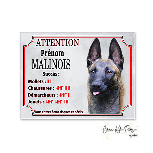 Plaque de portail Malinois Attention au chien panneau je monte la garde