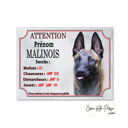 Plaque de portail Malinois Attention au chien panneau je monte la garde
