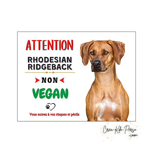 Plaque Rhodesian Ridgeback panneau de portail Attention au chien