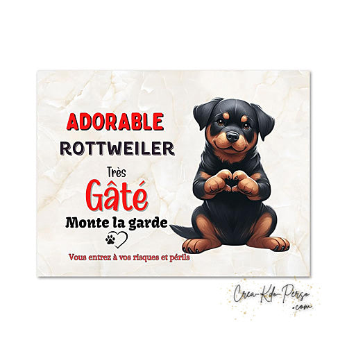 Plaque de portail Rottweiler Attention au chien panneau je monte la garde