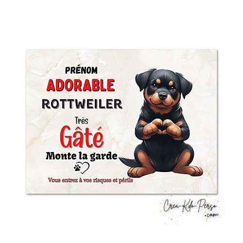 Plaque de portail Rottweiler Attention au chien panneau je monte la garde