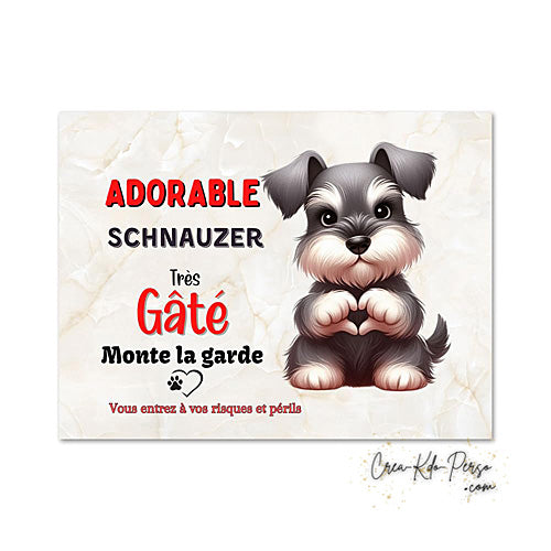 Plaque de portail Schnauzer Attention au Chien panneau je monte la garde