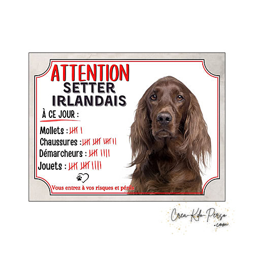 Plaque de portail setter irlandais  Attention au chien panneau je monte la garde