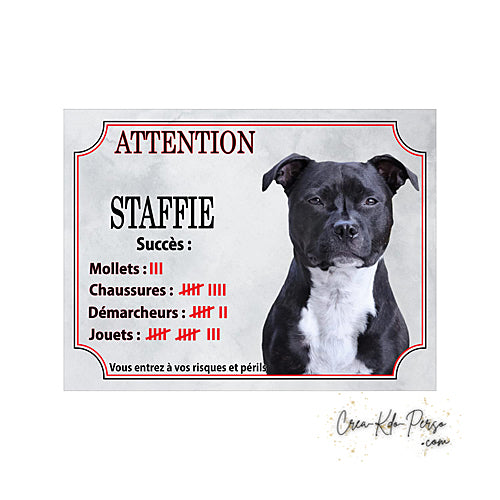 Plaque de portail staffie Attention au chien panneau je monte la garde