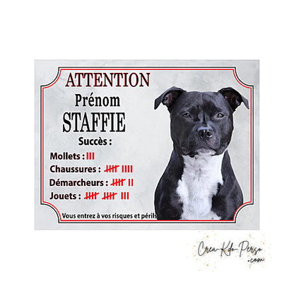 Plaque de portail staffie Attention au chien panneau je monte la garde