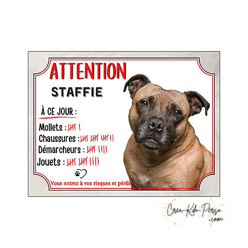 Plaque de portail staffie Attention au chien panneau je monte la garde