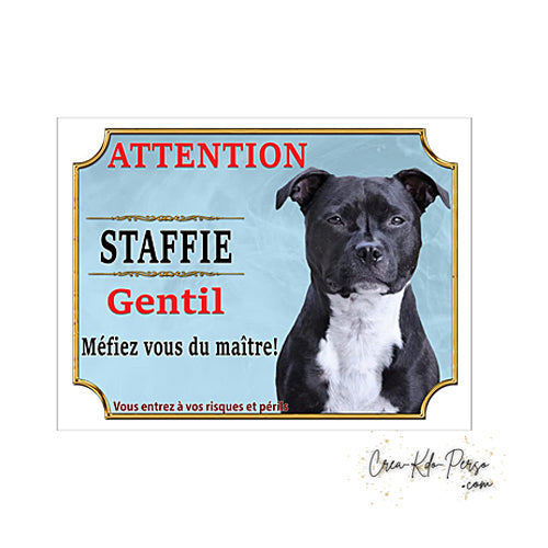 Plaque de portail staffie Attention au chien panneau je monte la garde