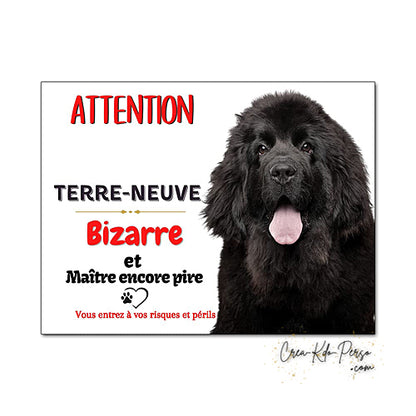 Plaque humour Attention au Chien Terre Neuve noir Bizarre
