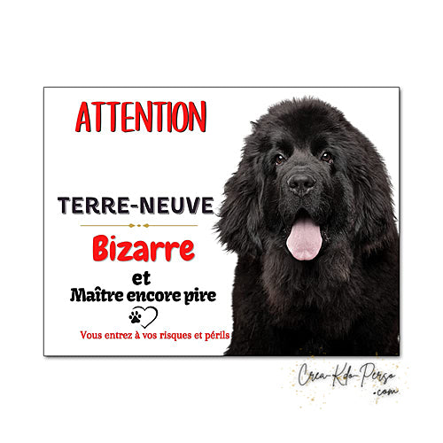 Plaque humour Attention au Chien Terre Neuve noir Bizarre
