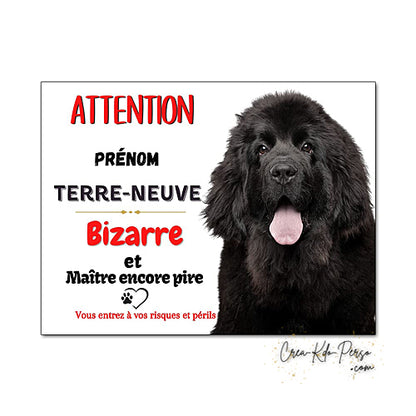Plaque humour Attention au Chien Terre Neuve noir Bizarre