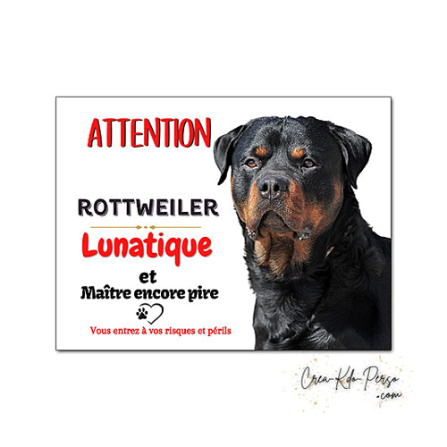 Plaque de portail Rottweiler Attention au chien panneau je monte la garde