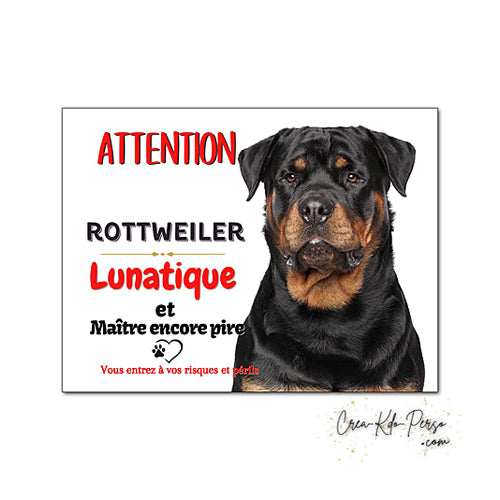 Plaque de portail Rottweiler Attention au chien panneau je monte la garde