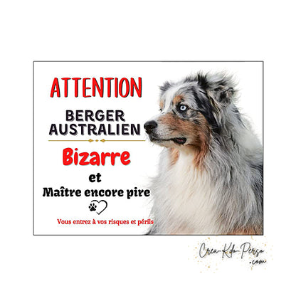 Plaque Berger Australien Panneau de portail Attention au chien je monte la garde