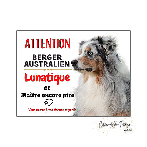 Plaque Berger Australien Panneau de portail Attention au chien je monte la garde