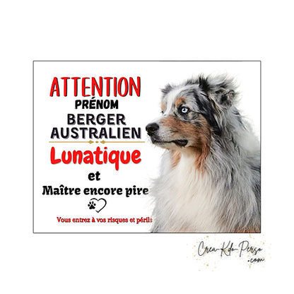 Plaque Berger Australien Panneau de portail Attention au chien je monte la garde