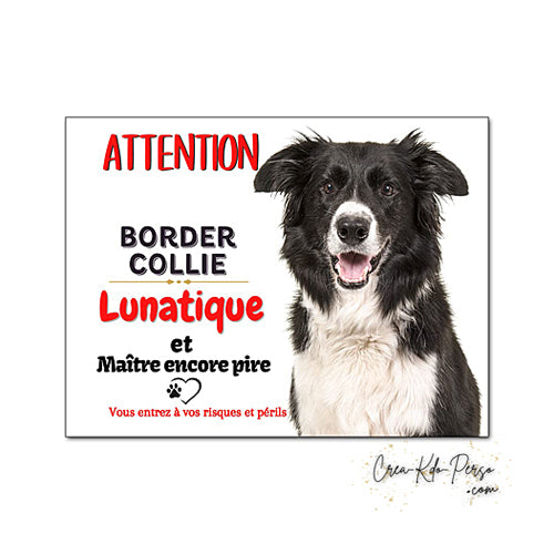 Plaque Border Collie Panneau de portail Attention au chien