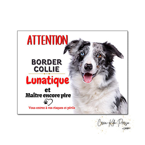 Plaque Border Collie Panneau de portail Attention au chien