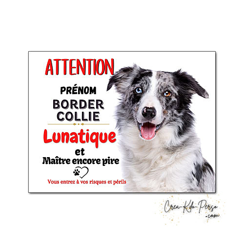 Plaque Border Collie Panneau de portail Attention au chien