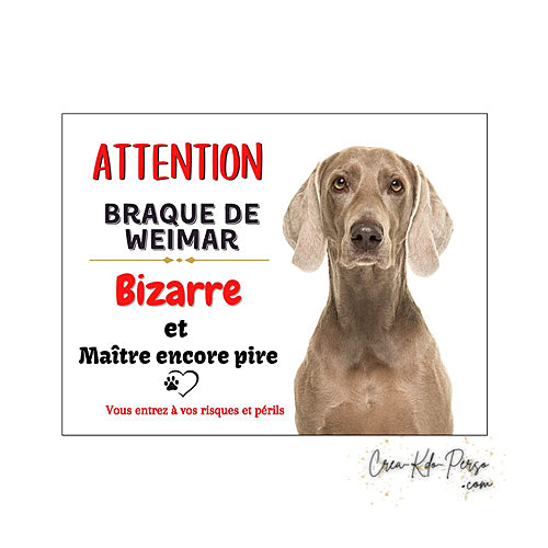 Plaque humour Attention au Chien race Braque de Weimar Bizarre