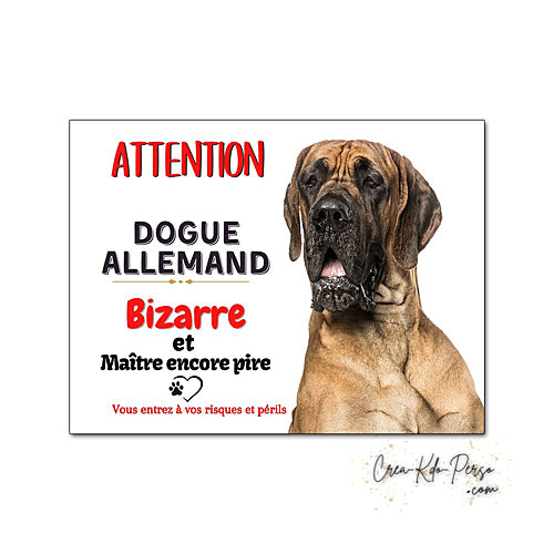 Plaque Dogue Allemand je monte la garde panneau de portail Attention au chien