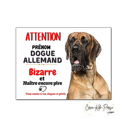 Plaque Dogue Allemand je monte la garde panneau de portail Attention au chien