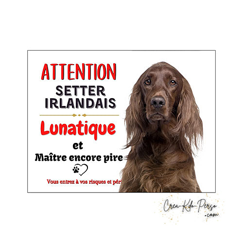 Plaque de portail setter irlandais  Attention au chien panneau je monte la garde