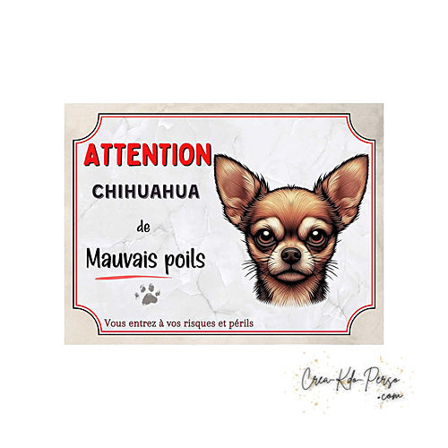 Plaque Chihuahua Attention au chien panneau de portail je monte la garde