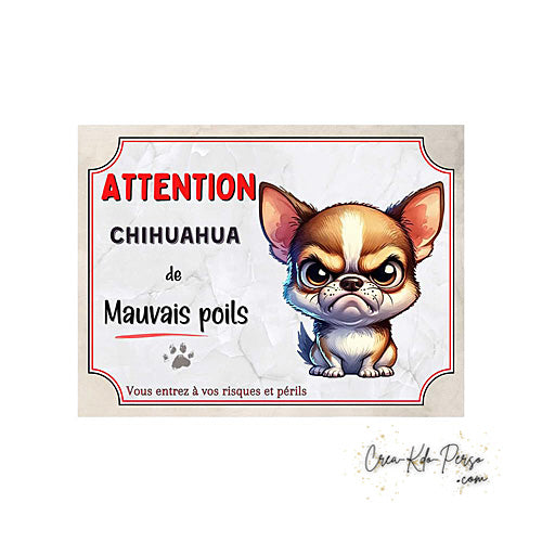 Plaque Chihuahua Attention au chien panneau de portail je monte la garde