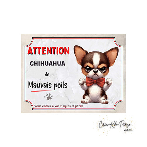 Plaque Chihuahua Attention au chien panneau de portail je monte la garde