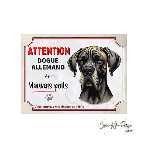 Plaque Dogue Allemand je monte la garde panneau de portail Attention au chien