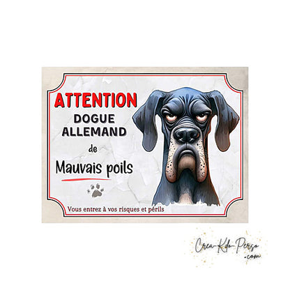 Plaque Dogue Allemand je monte la garde panneau de portail Attention au chien