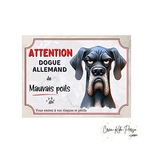 Plaque Dogue Allemand je monte la garde panneau de portail Attention au chien