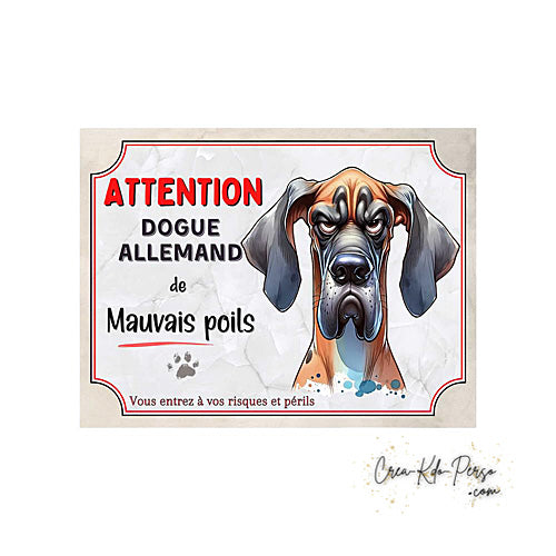 Plaque Dogue Allemand je monte la garde panneau de portail Attention au chien