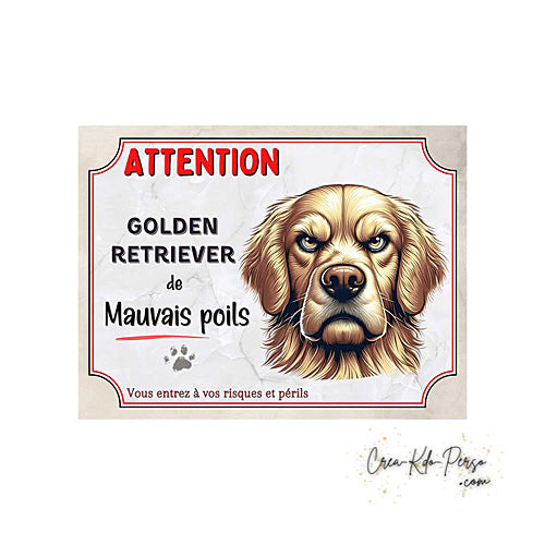 Plaque Golden Retriever panneau de portail Attention au chien