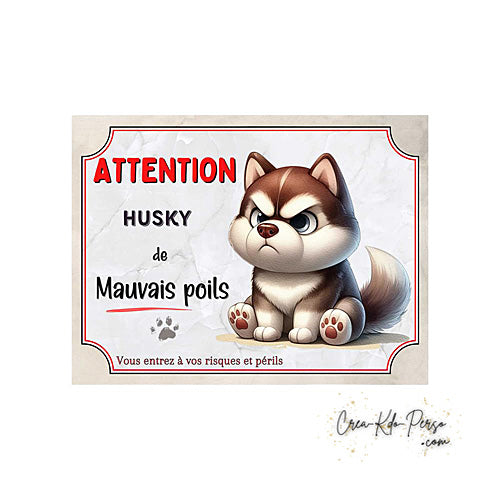 Plaque Husky panneau de portail Attention au chien