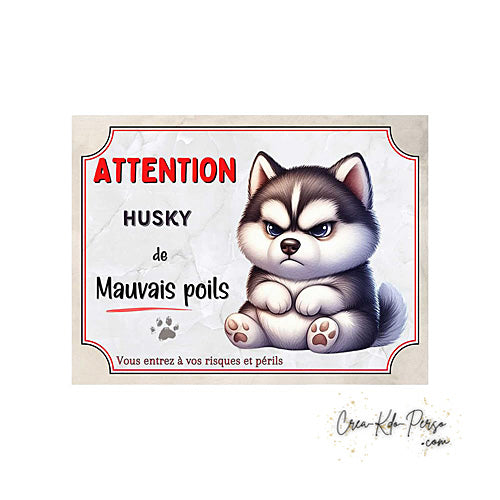 Plaque Husky panneau de portail Attention au chien