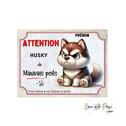 Plaque Husky panneau de portail Attention au chien