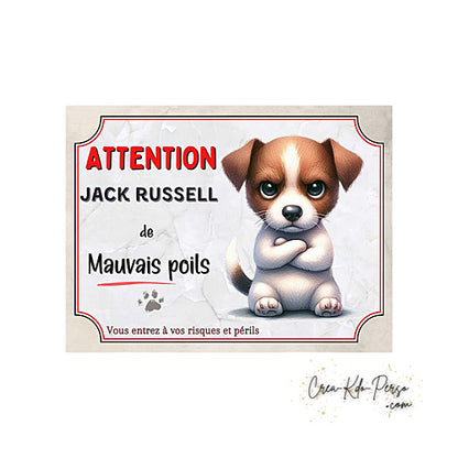 Plaque Jack Russell Attention au chien panneau de portail