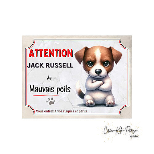 Plaque Jack Russell Attention au chien panneau de portail