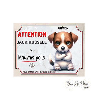 Plaque Jack Russell Attention au chien panneau de portail