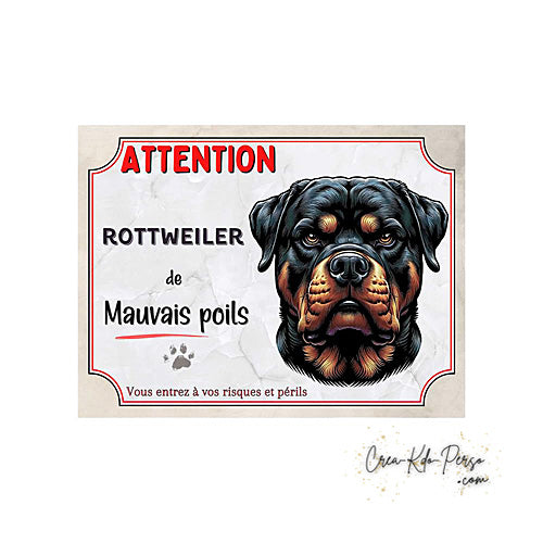 Plaque de portail Rottweiler Attention au chien panneau je monte la garde