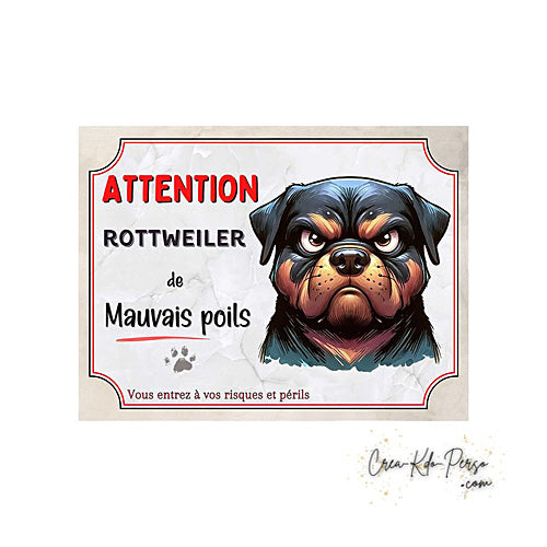 Plaque de portail Rottweiler Attention au chien panneau je monte la garde