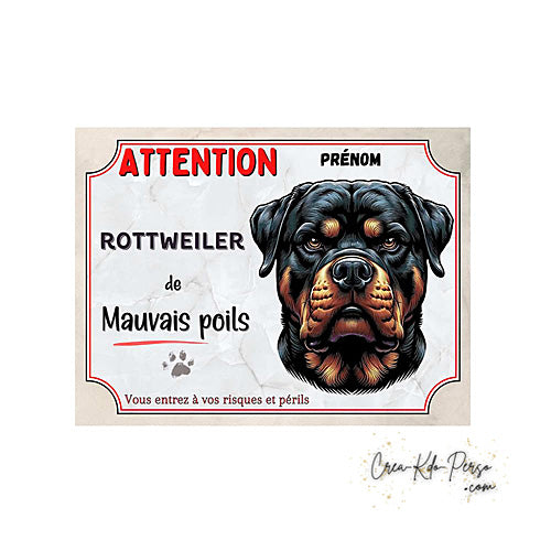 Plaque de portail Rottweiler Attention au chien panneau je monte la garde