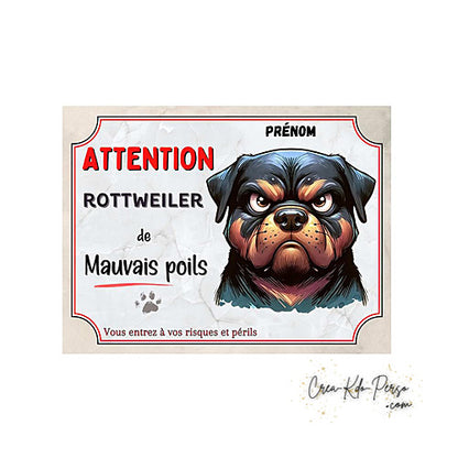 Plaque de portail Rottweiler Attention au chien panneau je monte la garde