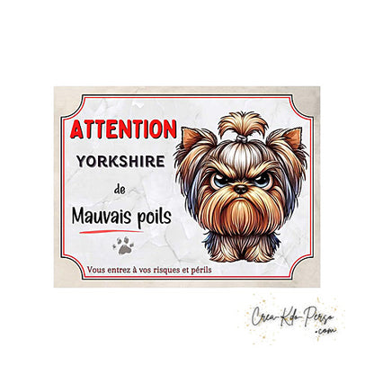 Plaque Yorkshire Attention au chien panneau de portail je monte la garde