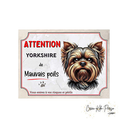 Plaque Yorkshire Attention au chien panneau de portail je monte la garde