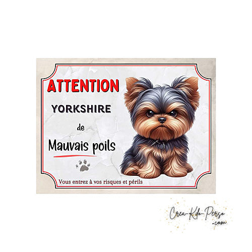 Plaque Yorkshire Attention au chien panneau de portail je monte la garde