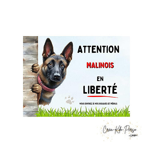 Plaque de portail Malinois Attention au chien panneau je monte la garde